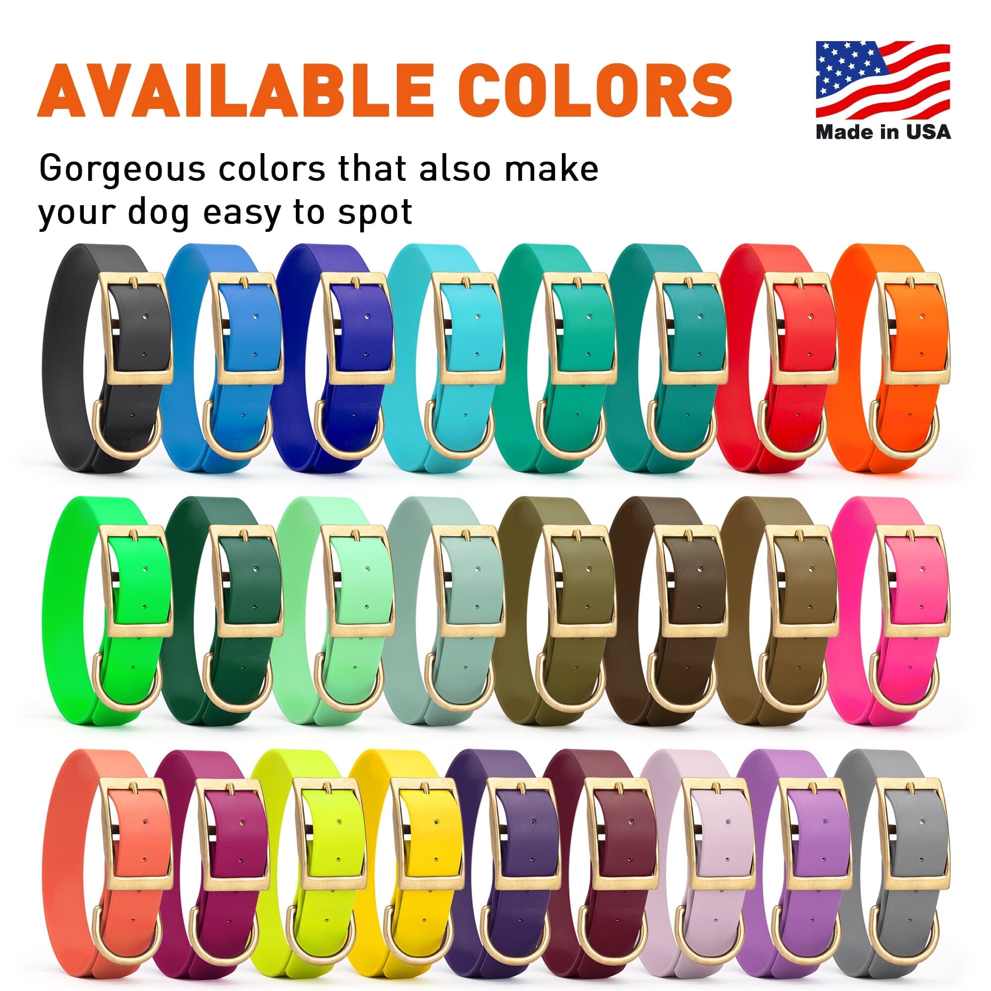 Brass: XXL (24-28"long, 1.5"wide) Biothane Collar