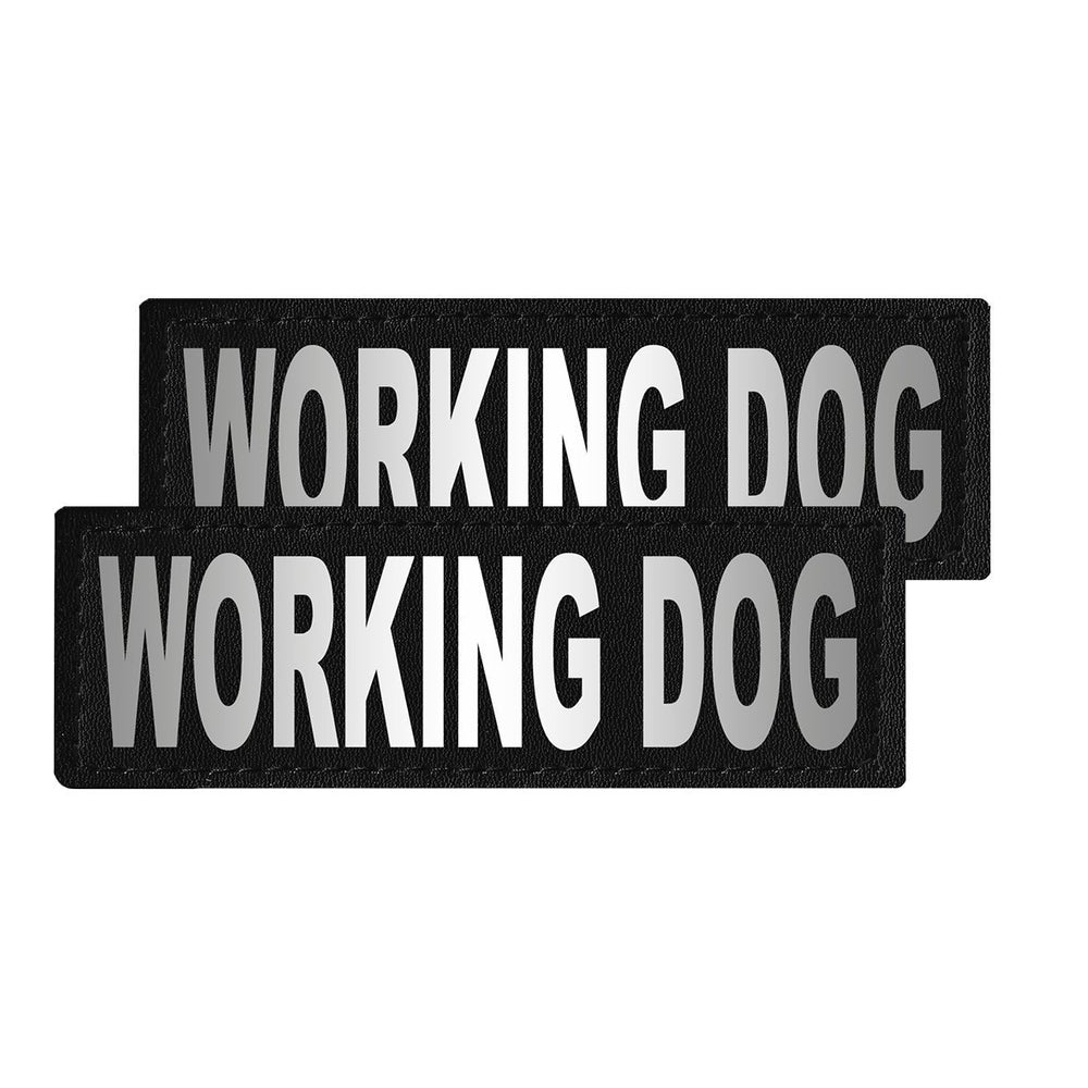 Two 'WORKING DOG' patches on a white background