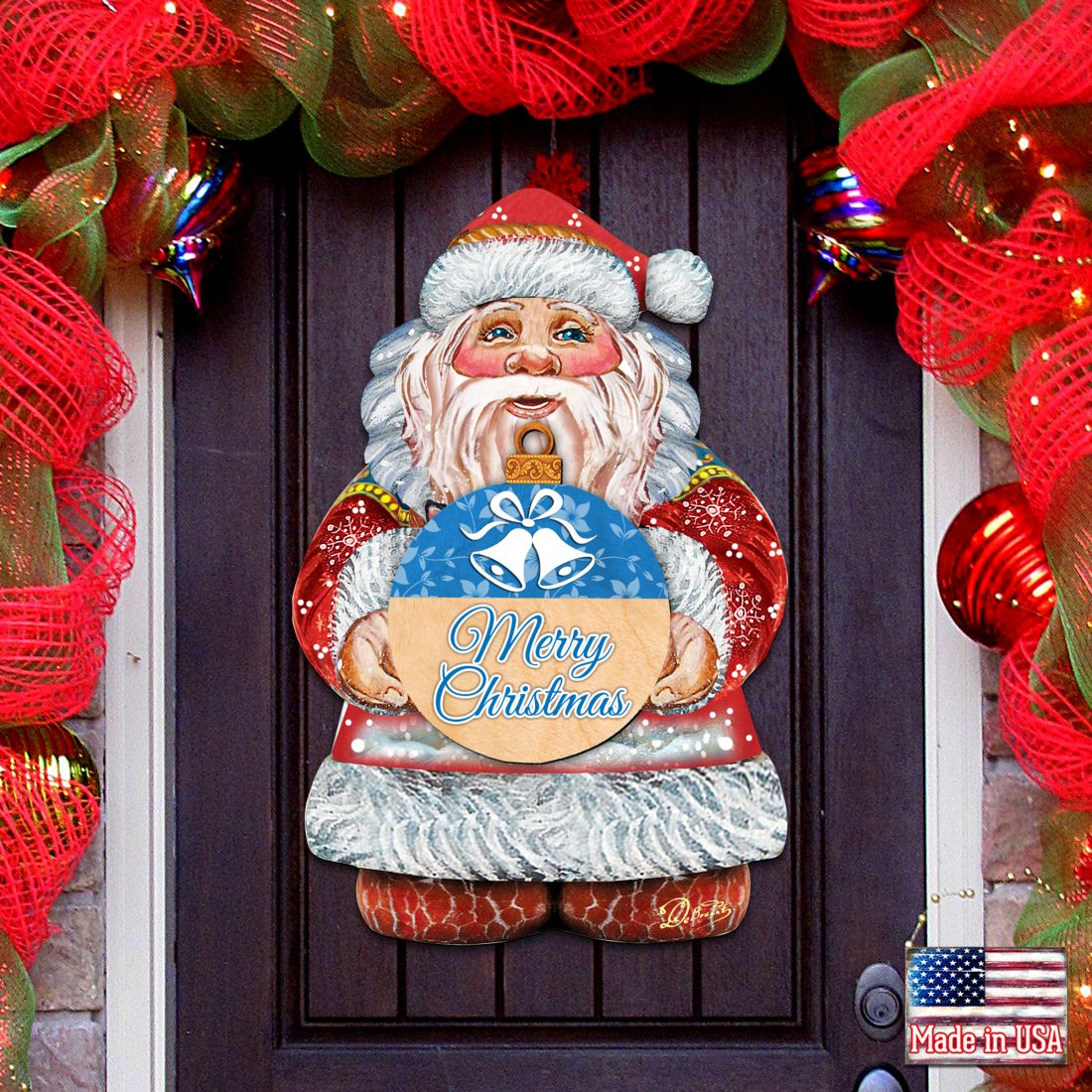 Traditional Merry Christmas Santa Claus Door Hanger