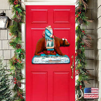 Folk Art Santa & Bear Wood Door Hanger