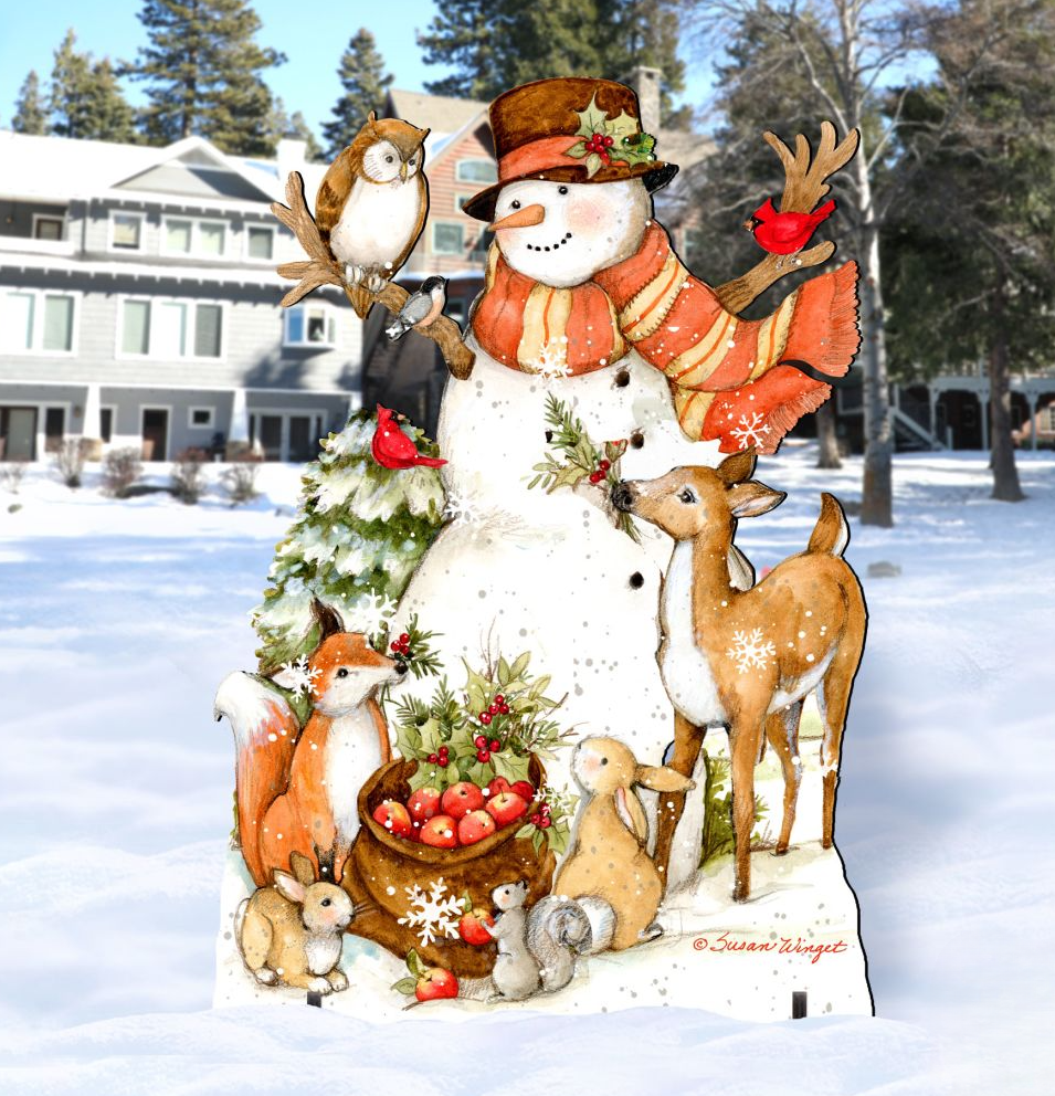 Storybook Snowman & Wildlife Friends Outdoor Decor