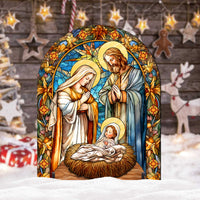 Church Stained Glass Style Nativity Outdoor Art