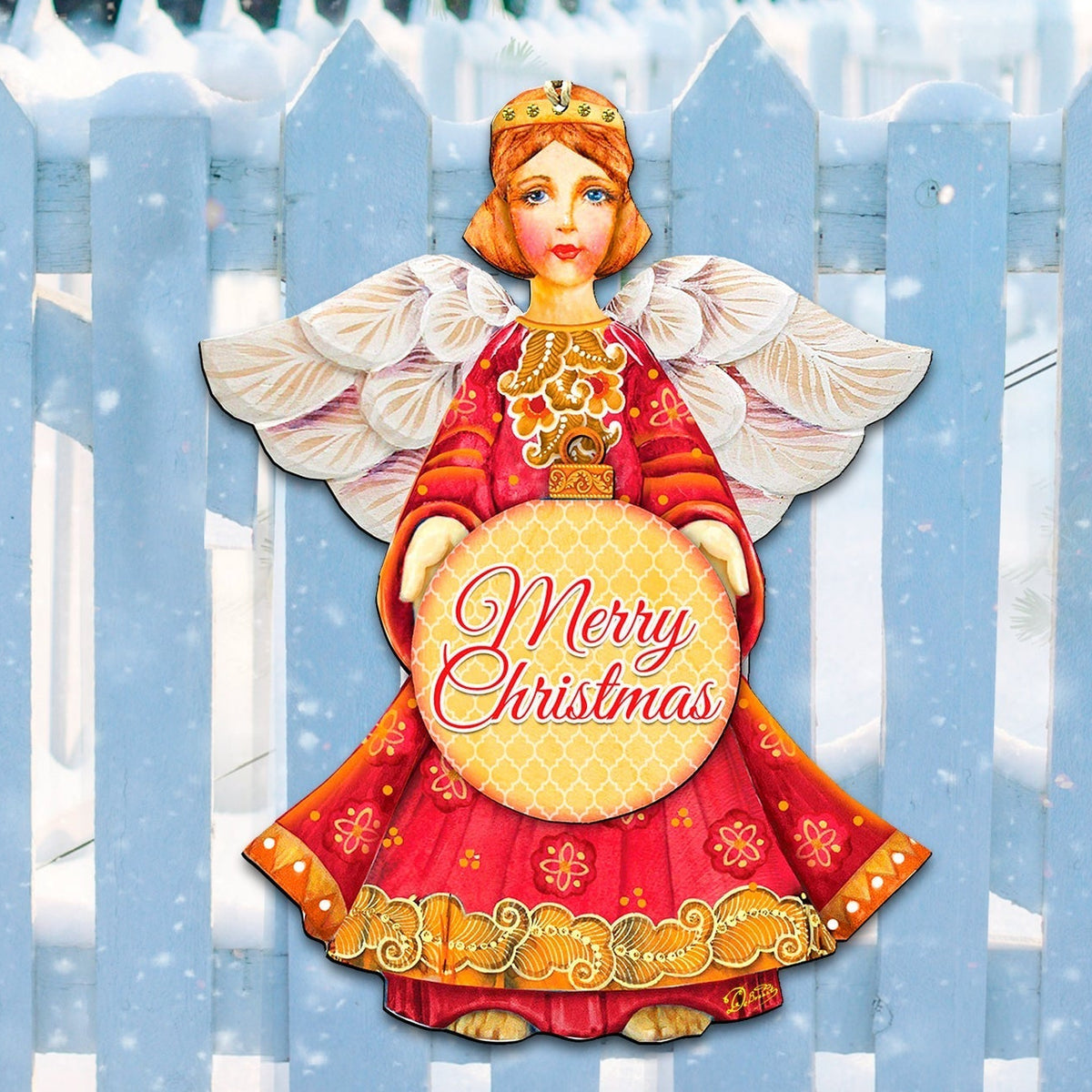 Merry Christmas Angel Front Door Wood Sign