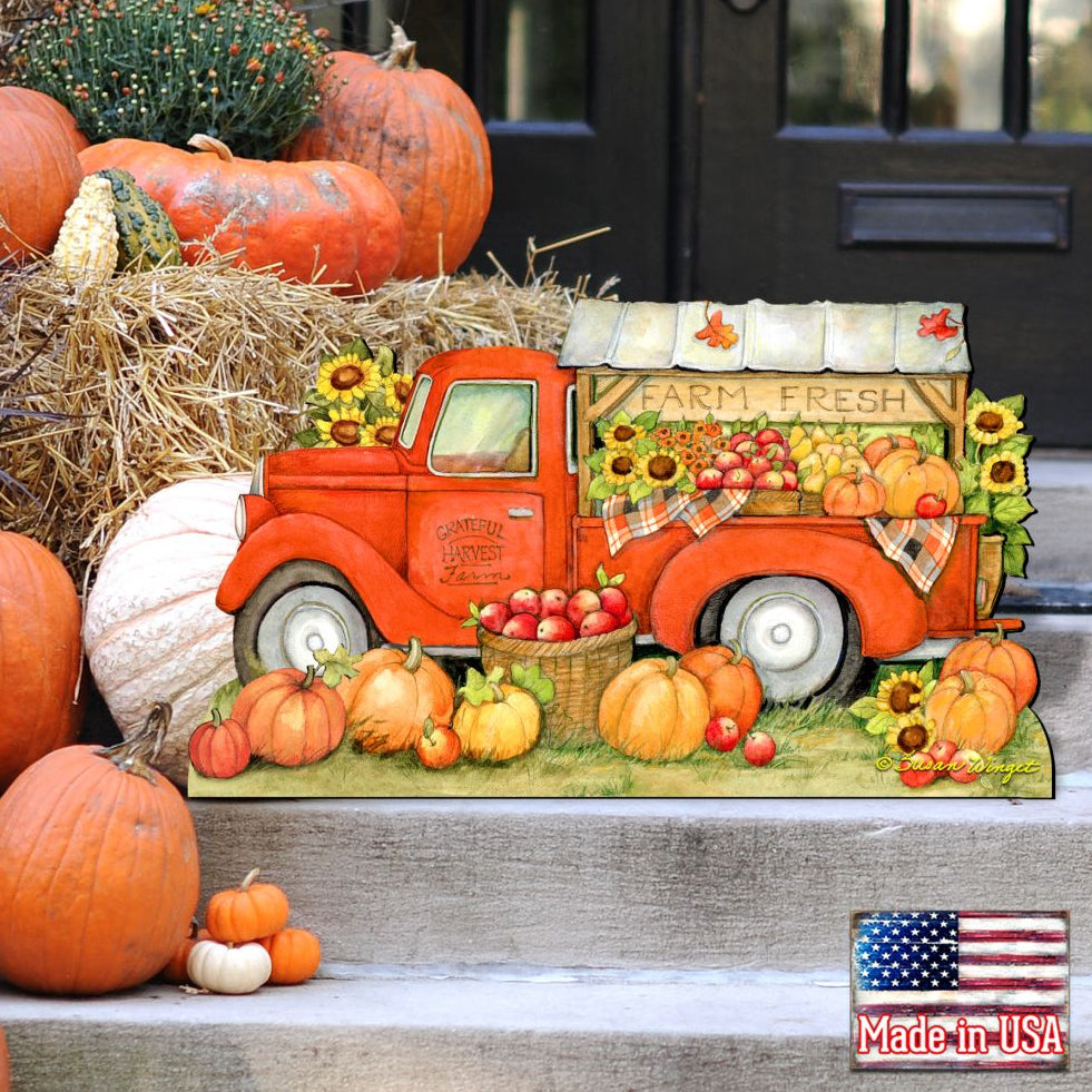 Pumpkin Produce Truck Thanksgiving Door Decor by Susan Winget - Halloween Decor - 8471202H-SW