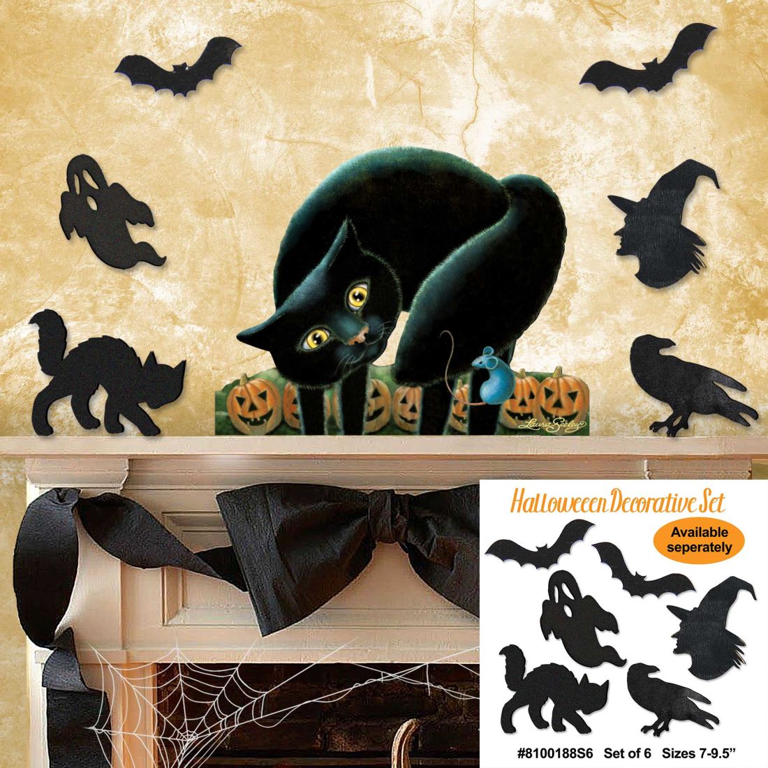 Black Cat Halloween Wood Door Art