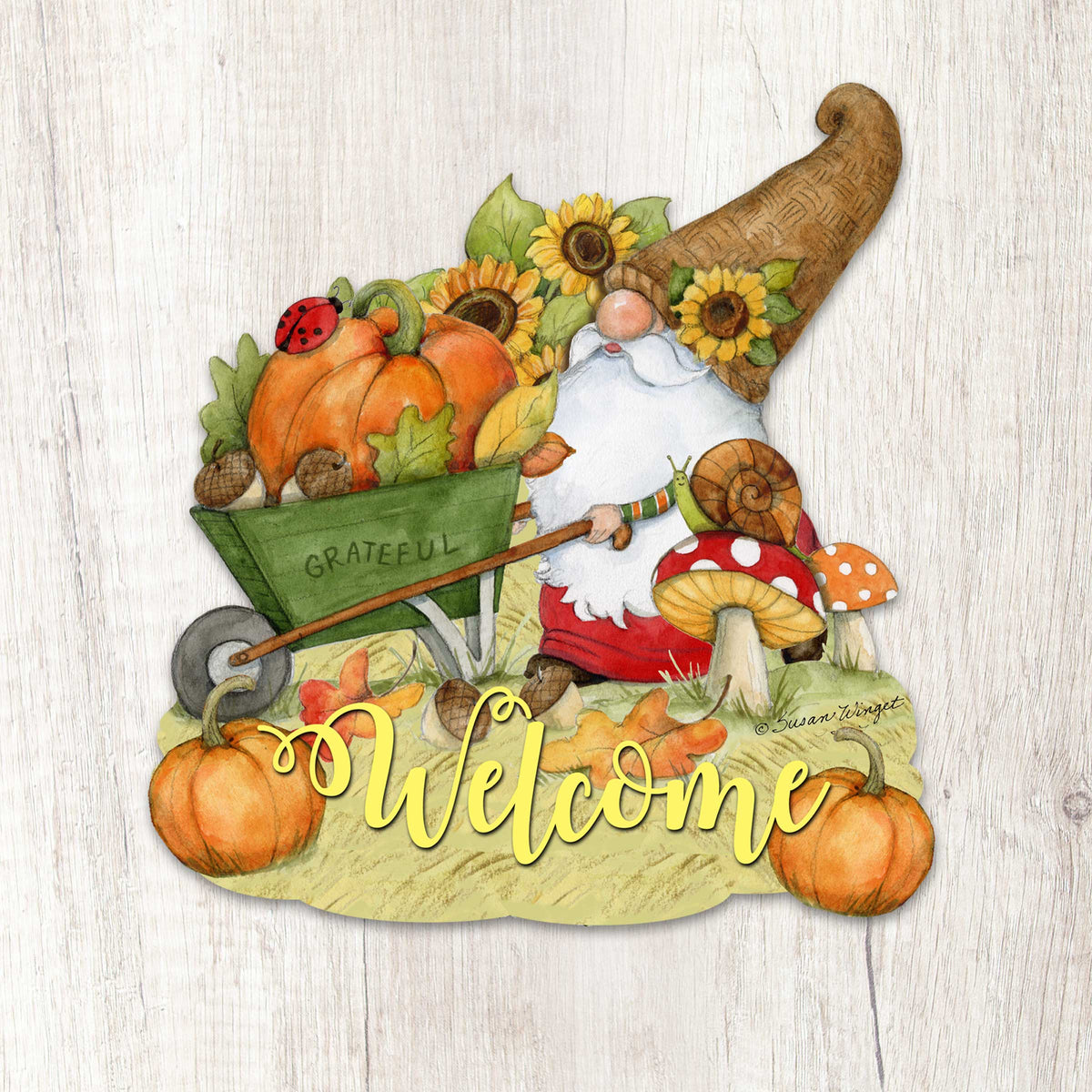 Welcome Gnome & Pumpkins Yard Decor