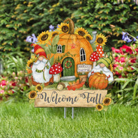 Outdoor Garden Stake Fall Decoration - Front Yard Gnome Welcome Sign - Backyard Decor - Cornucopia Garden Decor - Harvest Handmade Gift - Autumn Front Yard Decor by Susan Winget - 8471209M-SW