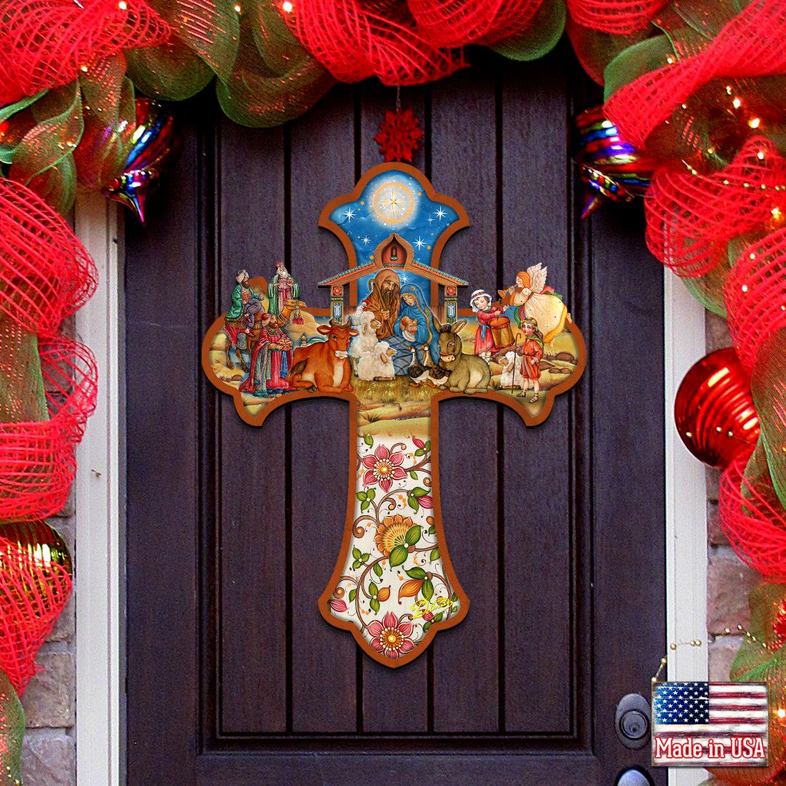 Christian Cross w/Nativity Door Hanger