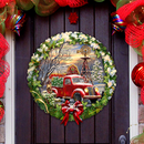 Vintage Farm & Old-Time Red Truck Holiday Door Hanger