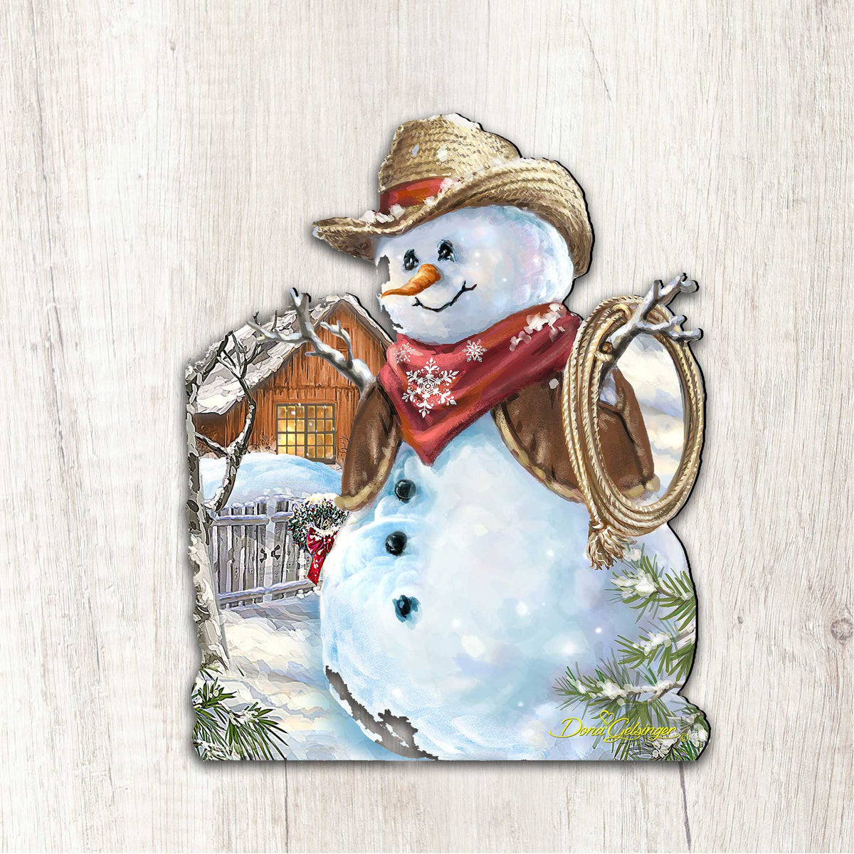 Country Western Snowman Winter Door Hanger