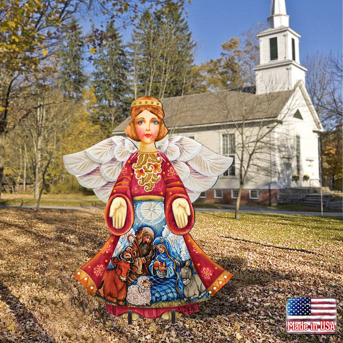 Little Girl Angel & Nativity Scene Outdoor Art