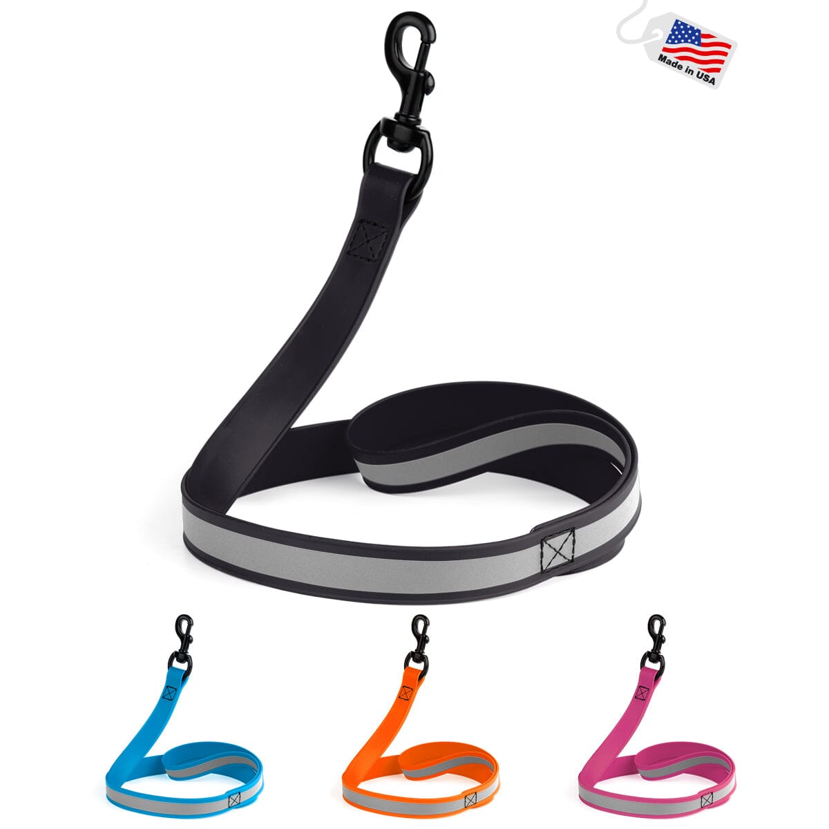 Black Clip - REFLECTIVE, SMOOTH BioThane Leash: 4ft, 6ft; 3/4", 1" widths