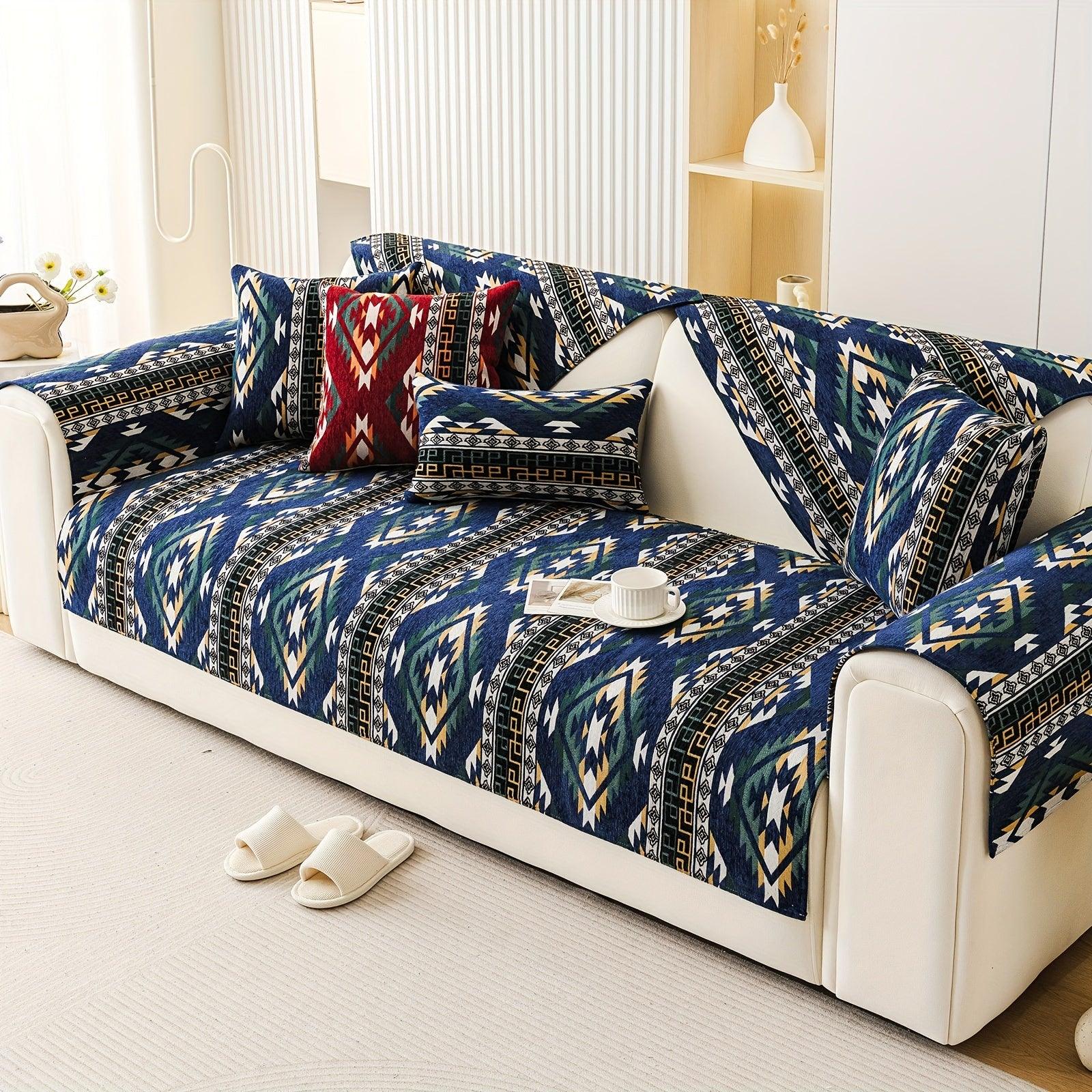 Boho Couch Cover - Chic Snow Chenille Sofa Slipcover