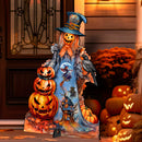 Halloween-themed decoration with a scary pumpkinhead witch