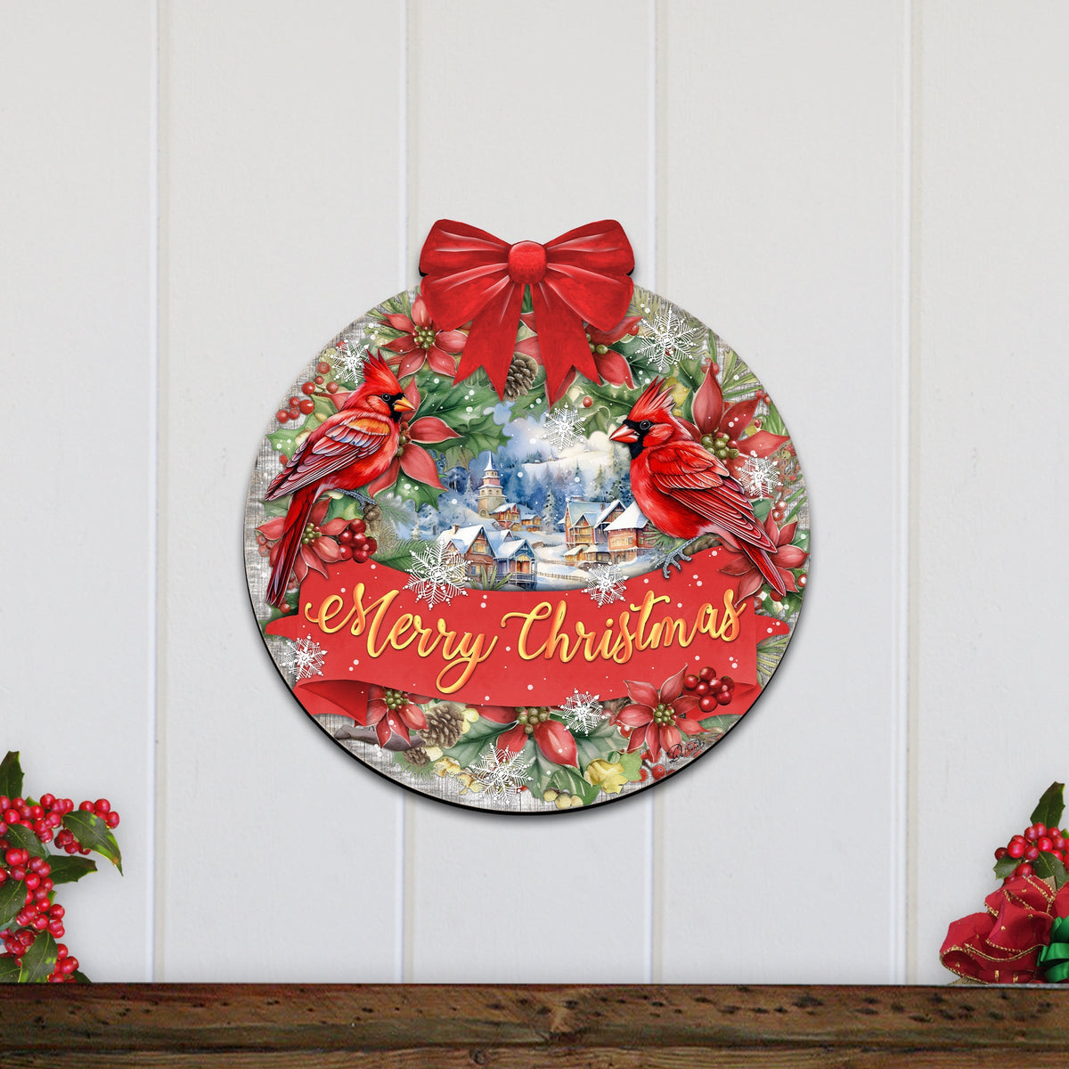 Merry Christmas & Cardinals Welcome Wreath