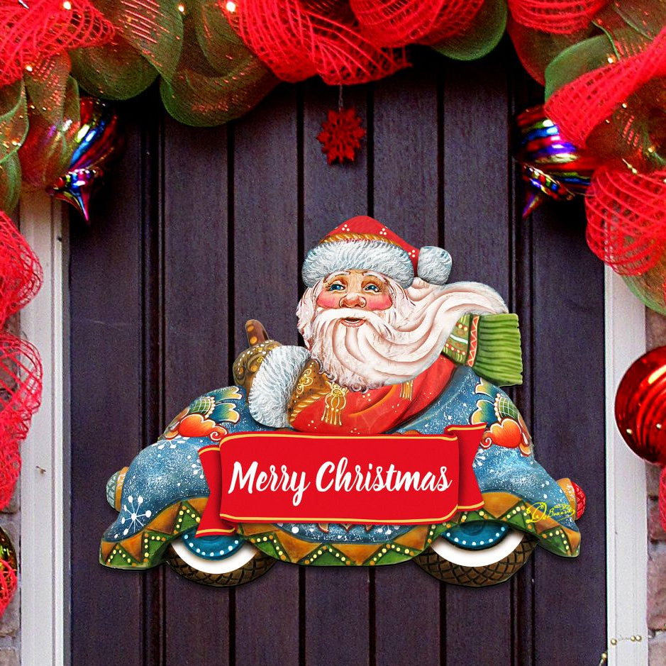 Merry Christmas Convertible Car Santa Door Decor