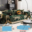 Luxurious Chenille Horse Design Sofa Cover Decor in Orange & Green