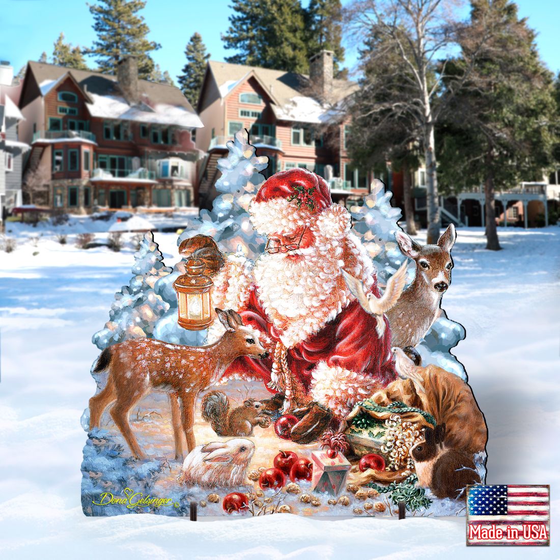 Old Saint Nick & Wildlife Friends Door Hanger Art