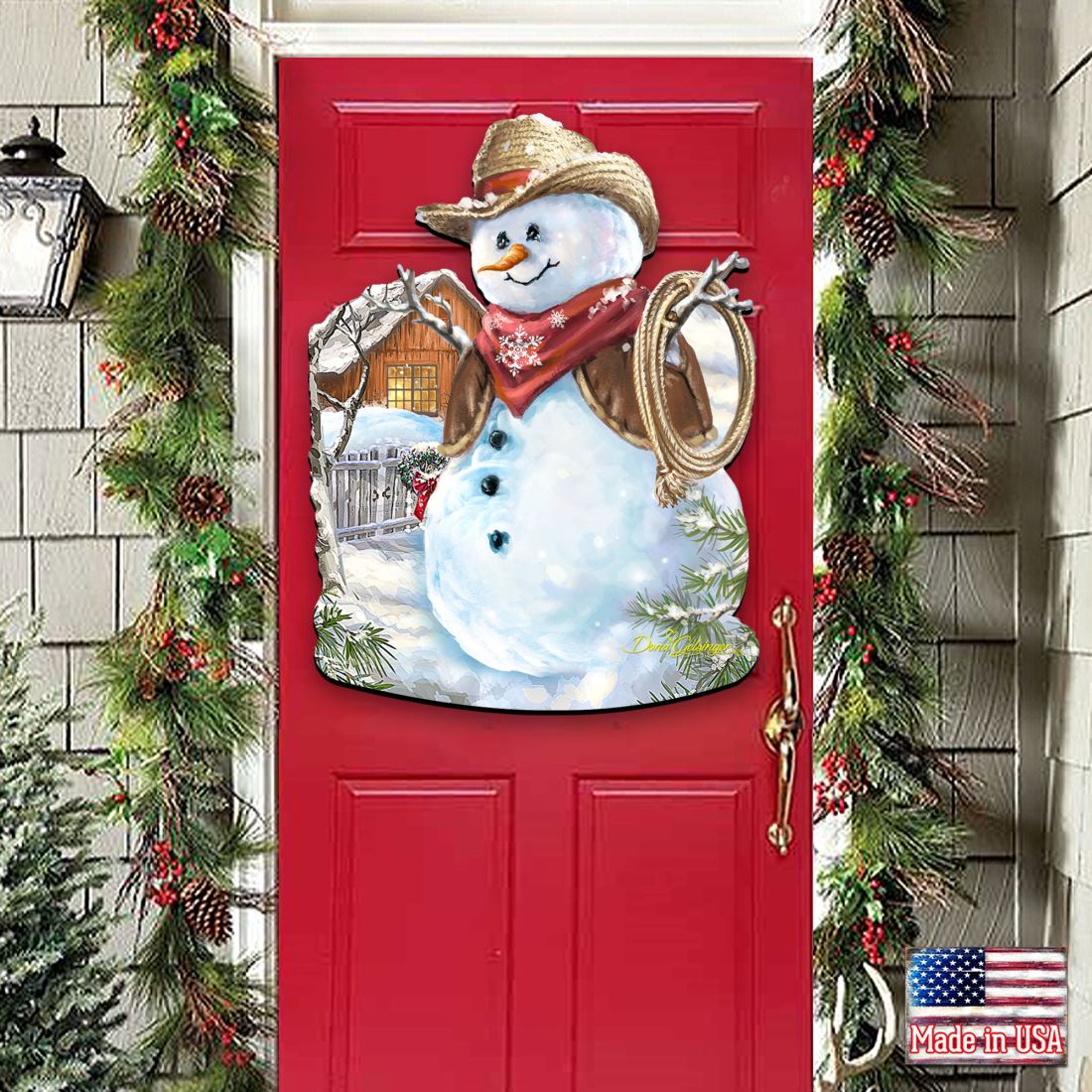 Country Western Snowman Winter Door Hanger