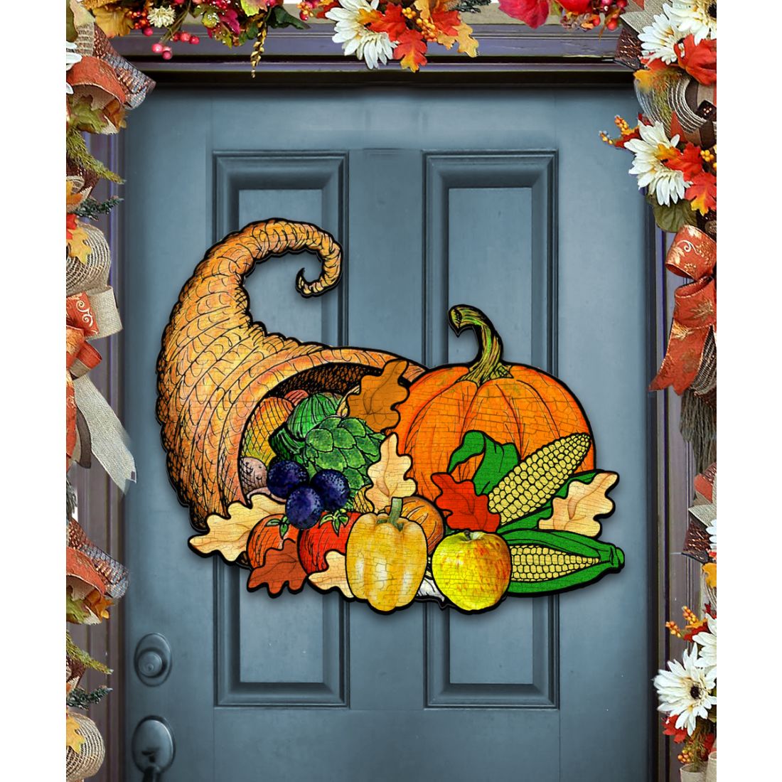 Thanksgiving Cornucopia Wooden Door Art