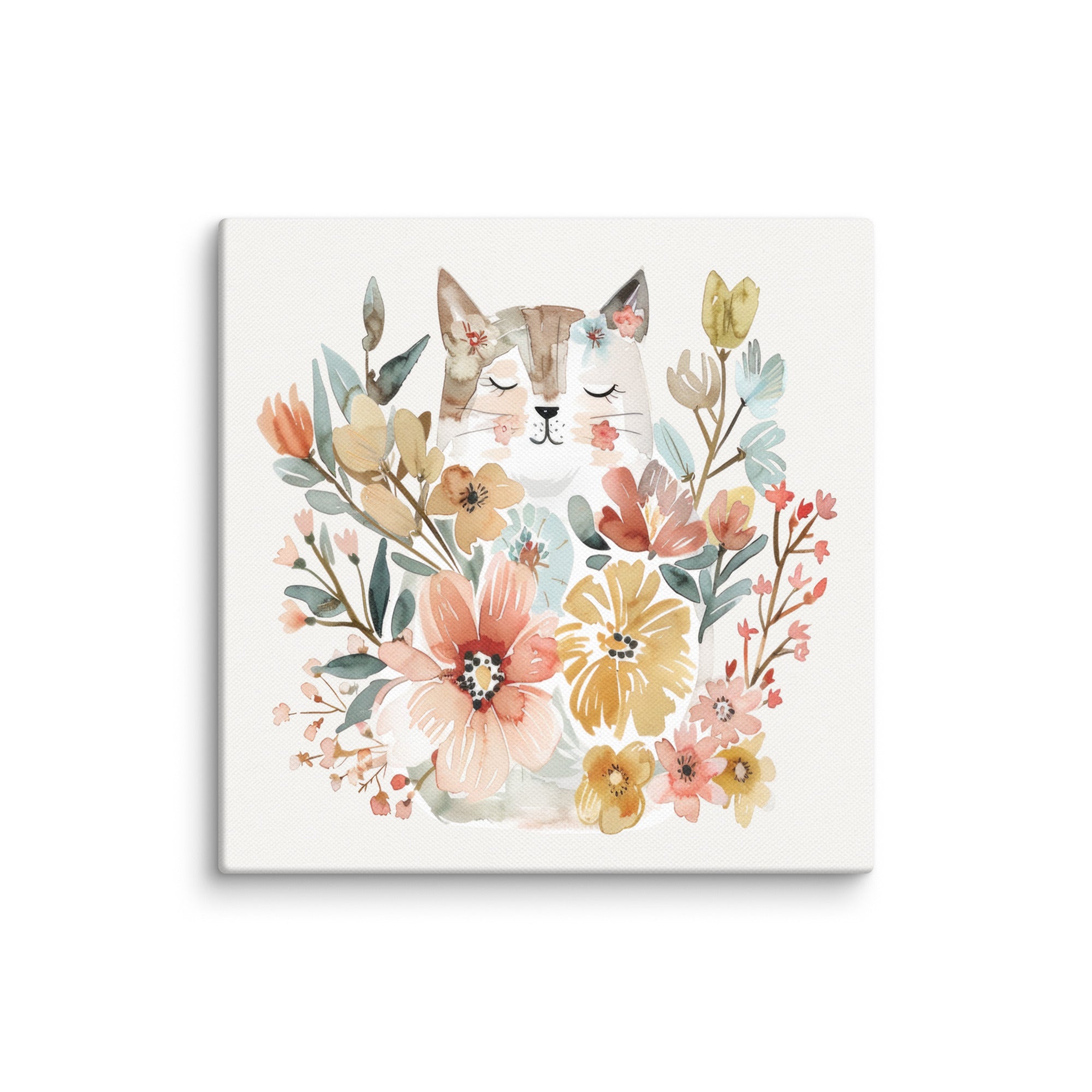 Watercolor Floral Cat #1 Wall Art
