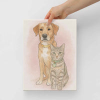 Personalized Pet and Owner Portrait on Canvas - Drawing and Watercolor Style