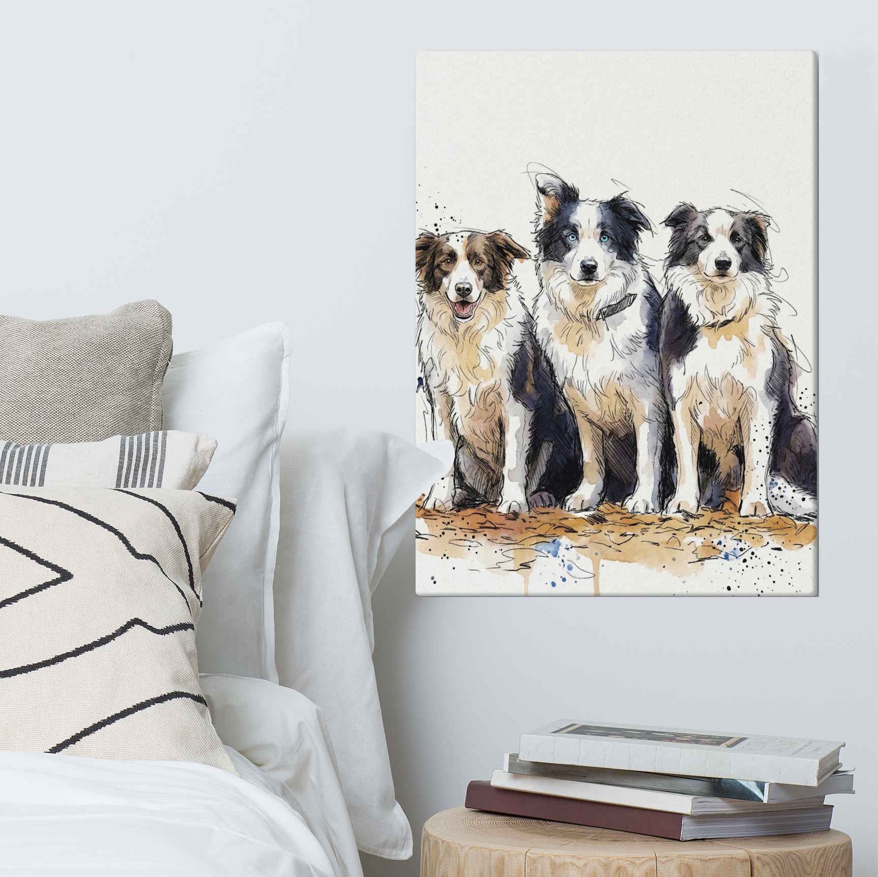 Custom Pet and Human Portrait on Canvas - Modern Illustration and Watercolor Style