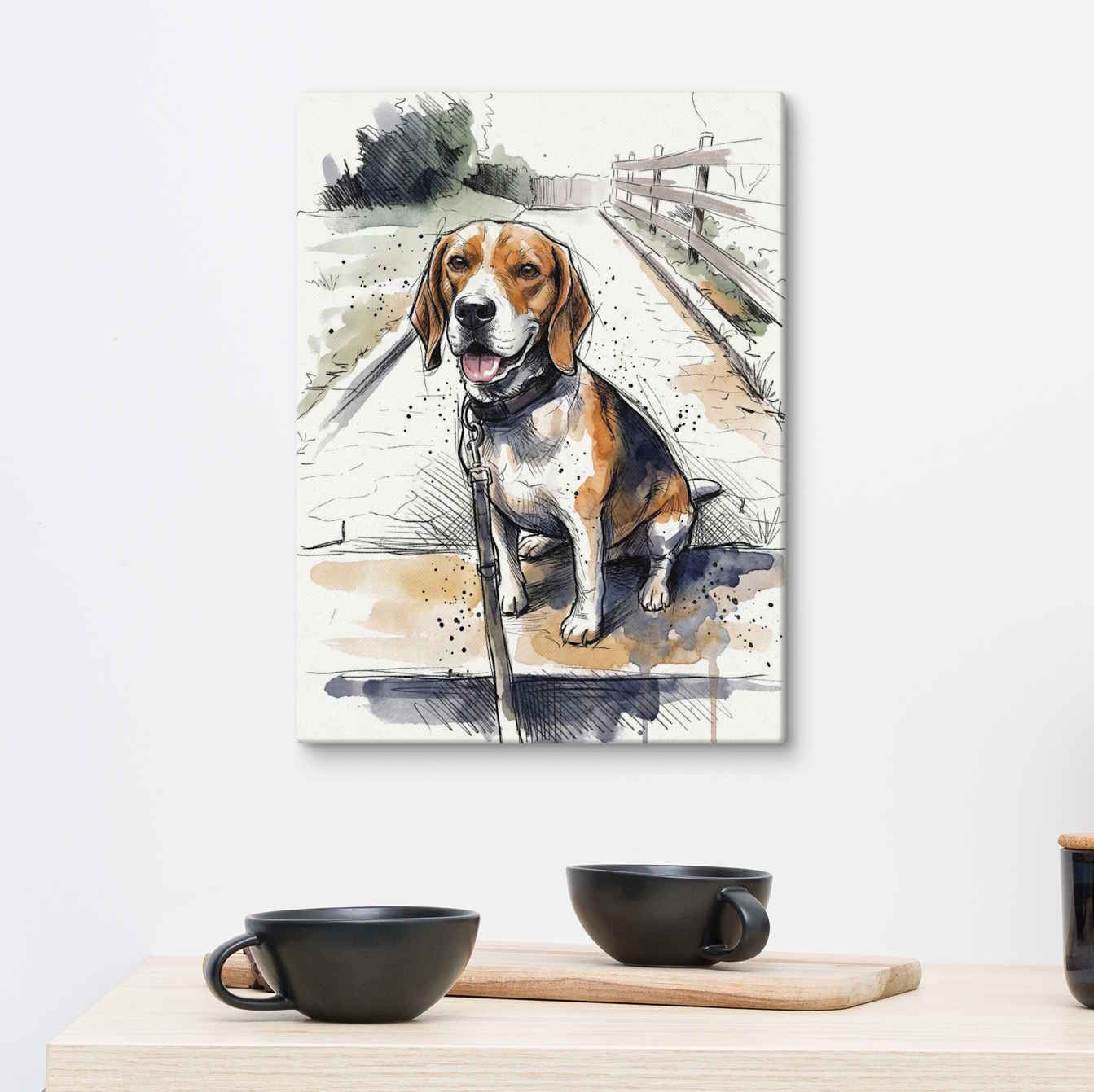 Custom Pet and Human Portrait on Canvas - Modern Illustration and Watercolor Style