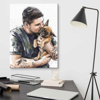 Custom Pet and Human Portrait on Canvas - Modern Illustration and Watercolor Style