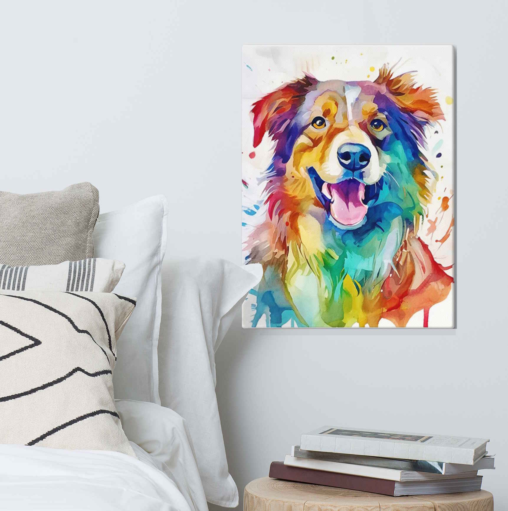 Pet Picture on Canvas in Colorful, Fun Watercolor Style - Custom Portrait