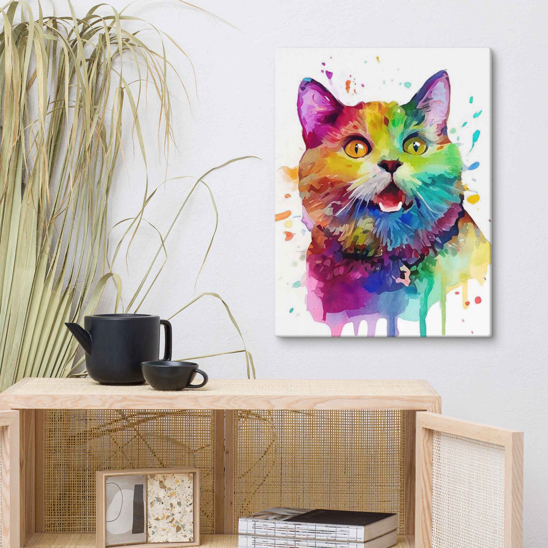 Pet Picture on Canvas in Colorful, Fun Watercolor Style - Custom Portrait