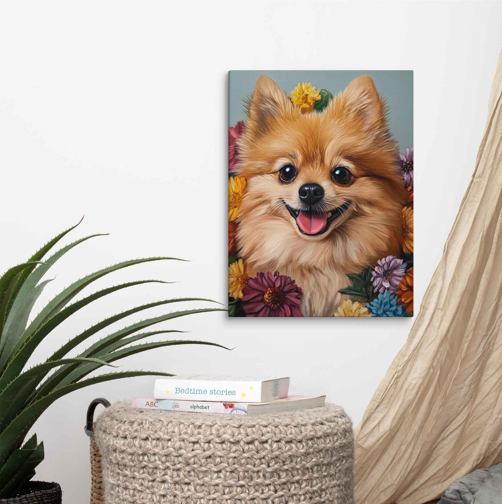 Personalized Pet Wall Art on Canvas - Romantic Floral Style