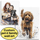 Custom Pet and Human Portrait on Canvas - Modern Illustration and Watercolor Style