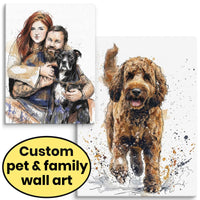 Custom Pet and Human Portrait on Canvas - Modern Illustration and Watercolor Style