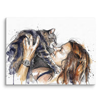 Custom Pet and Human Portrait on Canvas - Modern Illustration and Watercolor Style