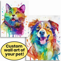 Pet Picture on Canvas in Colorful, Fun Watercolor Style - Custom Portrait
