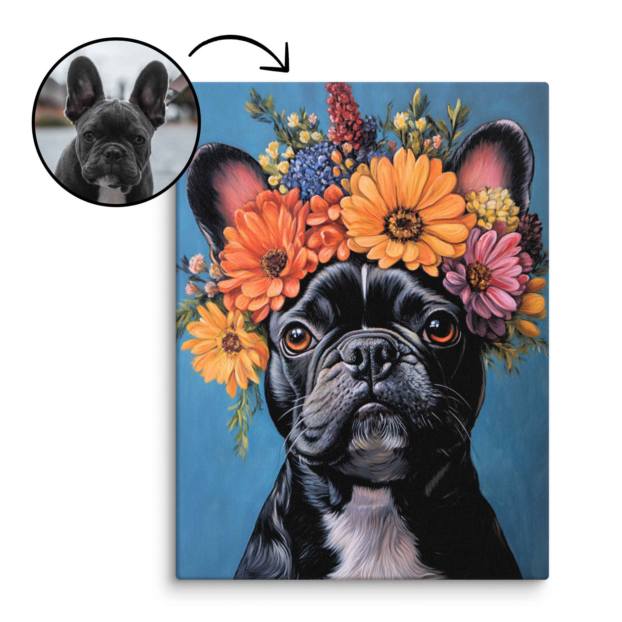 Personalized Pet Wall Art on Canvas - Romantic Floral Style