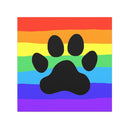 Car Magnet with rainbow horizontal stripes and a black paw print, 5x5 inches square