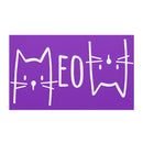 Car Magnet with the word Meow in white with cat images as the M and W, purple background, 5x5 inches square