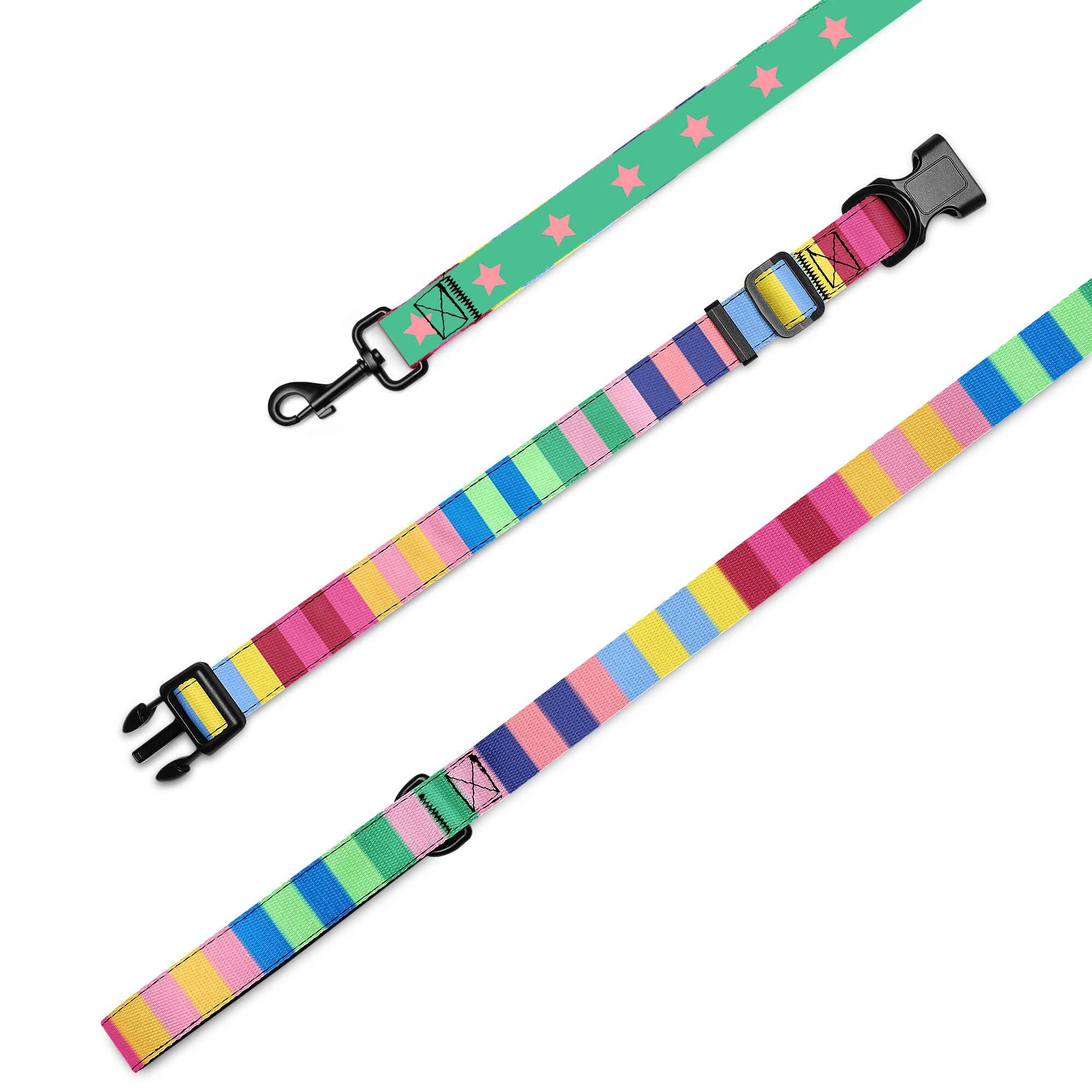 Rainbow Stripes and Stars Dog Collar & Leash
