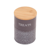 Country Living Dog Treat Canisters - Set of 2 Carbon Steel Jars with Bamboo Lids – Volcanic Gray
