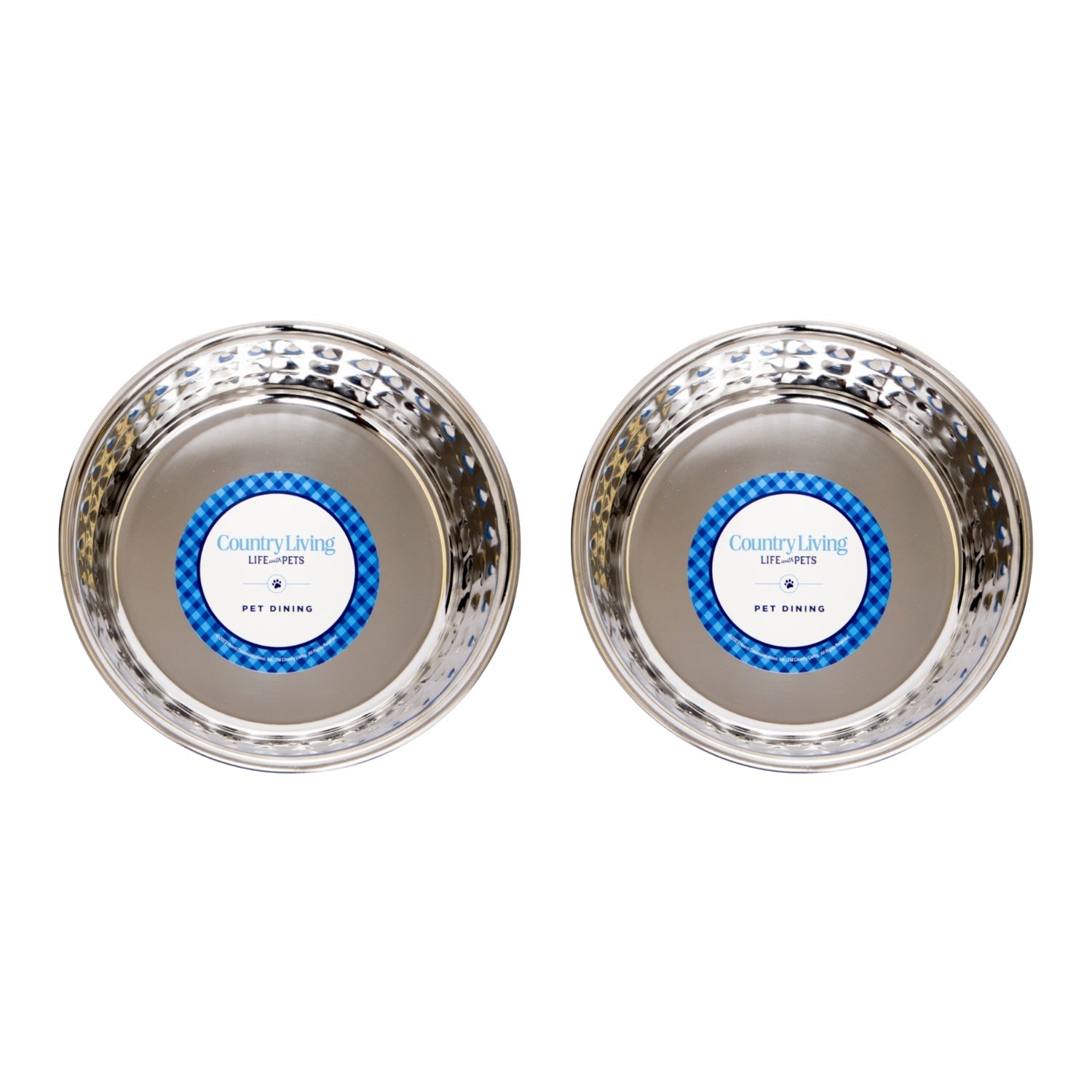 Hammered Stainless Steel Dog Bowl Set - Rose Quartz