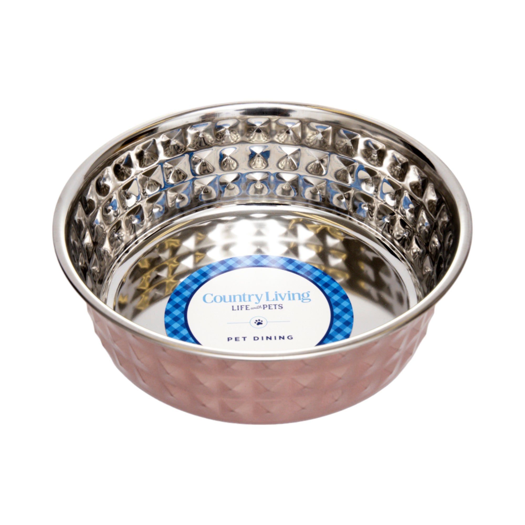 Hammered Stainless Steel Dog Bowl Set - Rose Quartz
