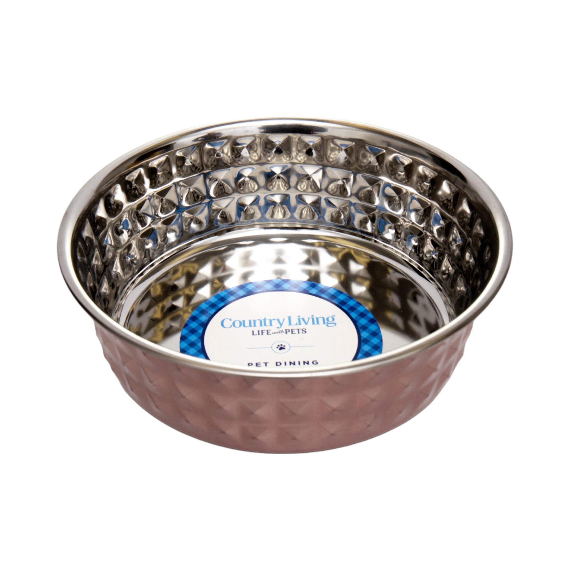 Hammered Stainless Steel Dog Bowl Set - Rose Quartz