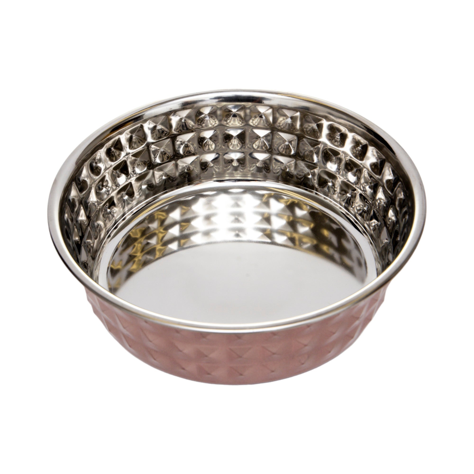 Hammered Stainless Steel Dog Bowl Set - Rose Quartz
