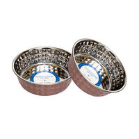 Hammered Stainless Steel Dog Bowl Set - Rose Quartz