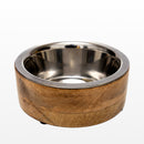 Modern Dog Bowl in Stainless Steel with Mango Wood Holder