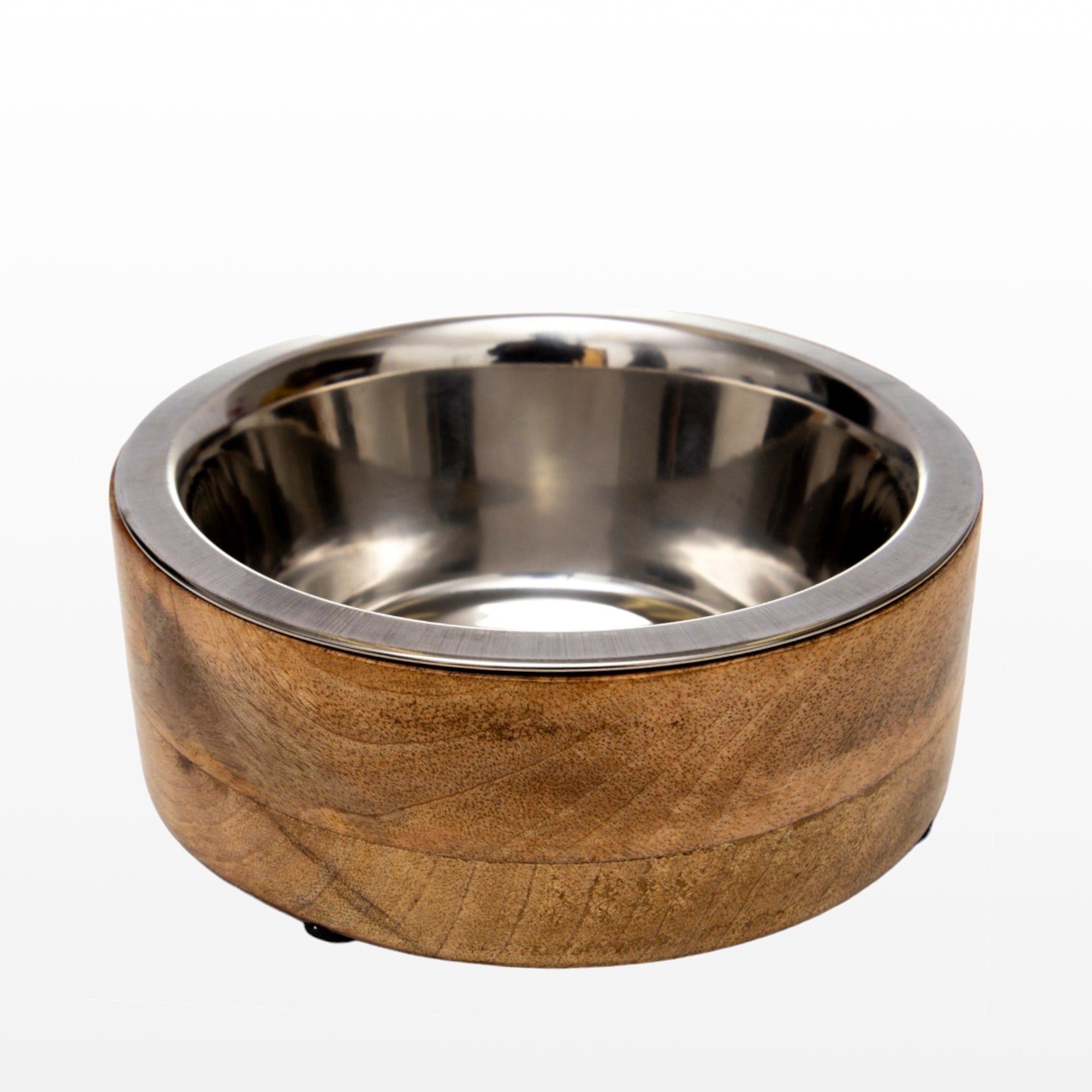 Modern Dog Bowl in Stainless Steel with Mango Wood Holder