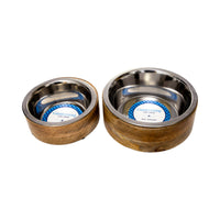 Modern Dog Bowl in Stainless Steel with Mango Wood Holder