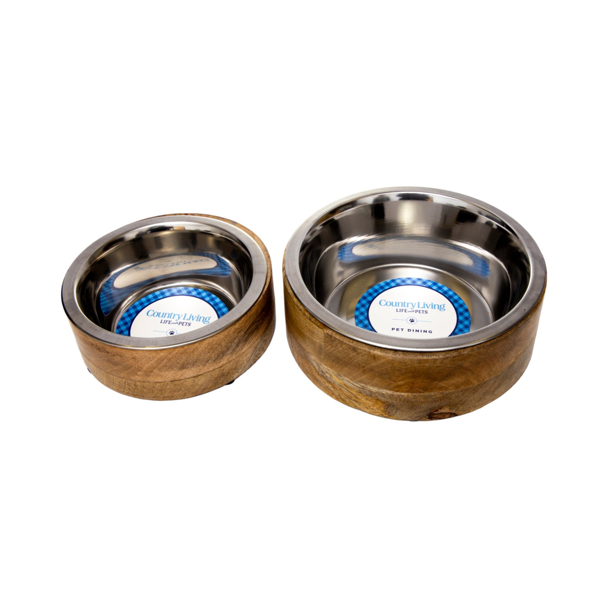 Modern Dog Bowl in Stainless Steel with Mango Wood Holder